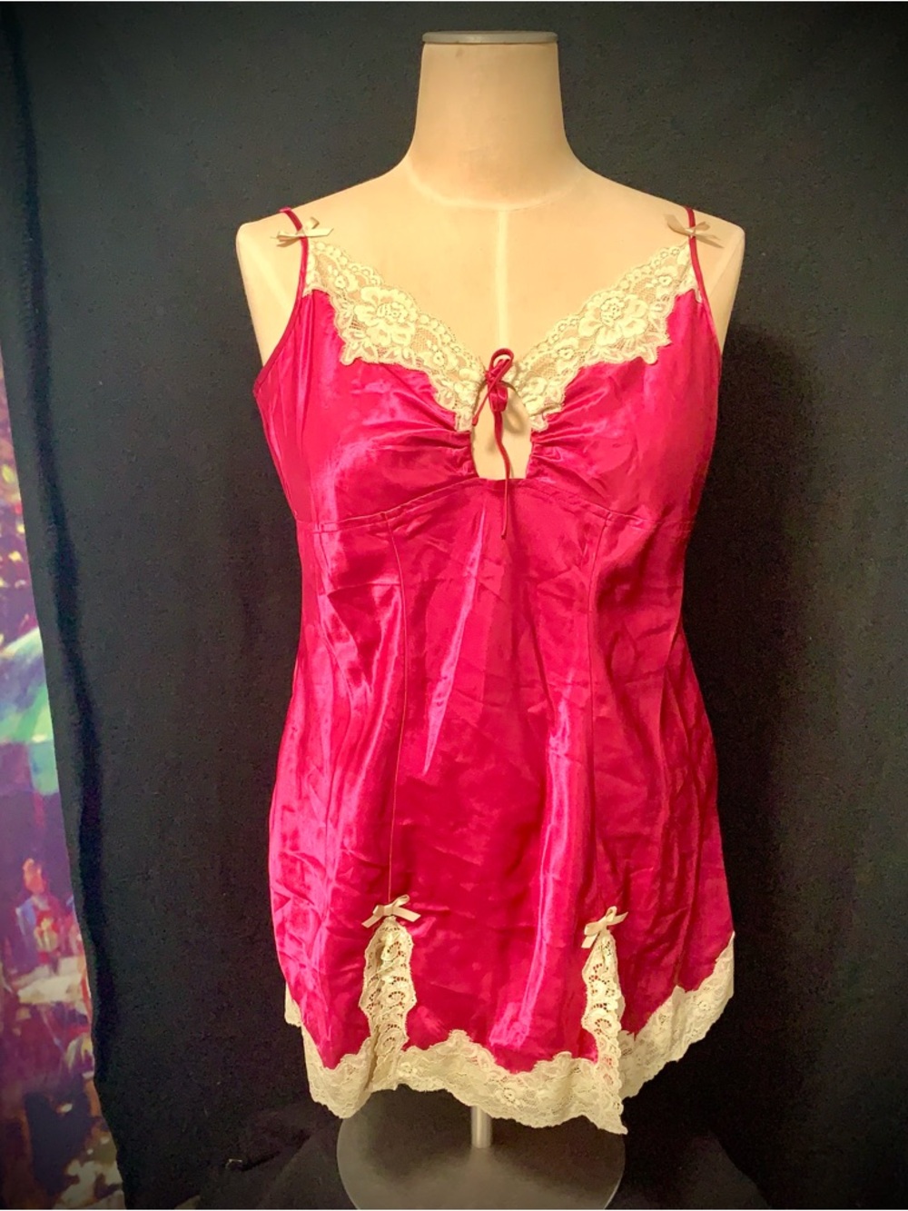 iCollection Magenta Satin Lace Babydoll Nighty 3X/4X NWOT Open Back
